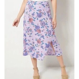 Candace Cameron Bure Petite Printed Midi Skirt with Side Slit Bright Lilac 2X